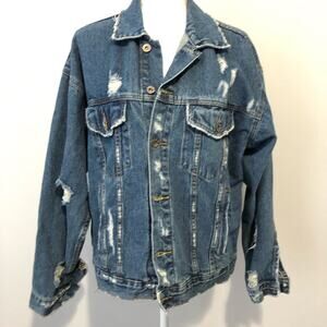 CArmar ripped distressed oversized  blue denim jean jacket trucker size XS